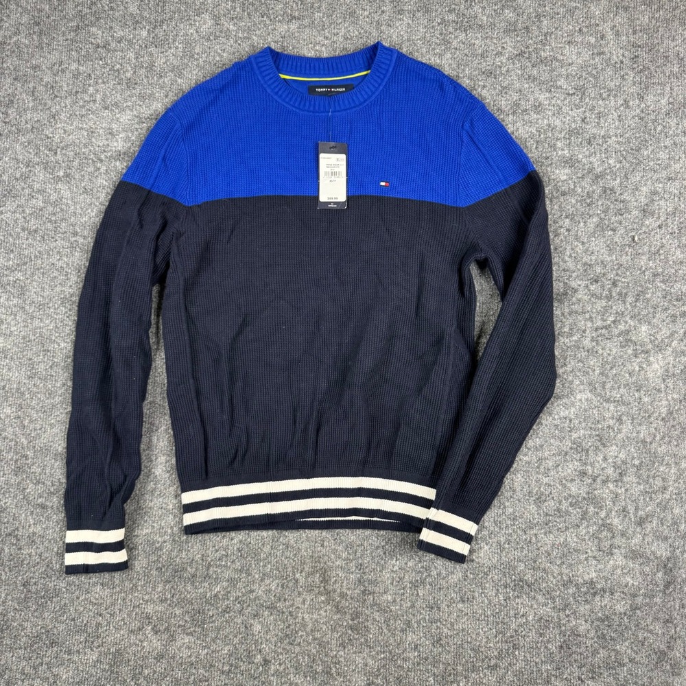 Tommy Hilfiger Sweater Mens Size XS Blue Colorblock Waffle Knit Cotton NWT